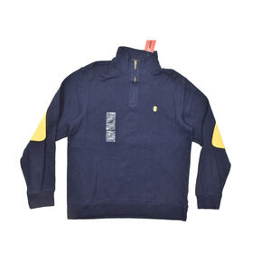 Izod Men's Regular Size M Navy Blue Quarter Zip Pullover Sweater 100% Cotton NEW